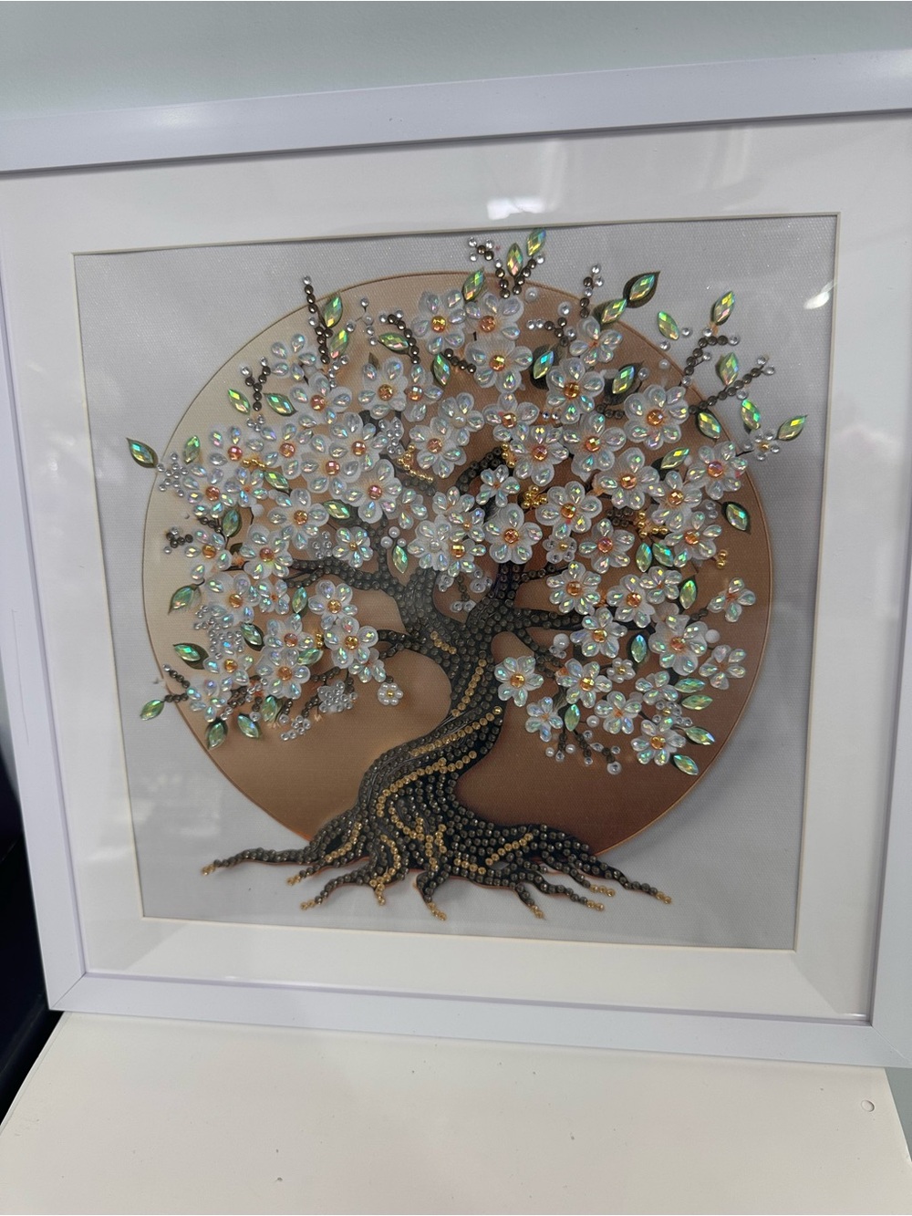 Embellished Tree of Life Wall Art with Iridescent Flowers